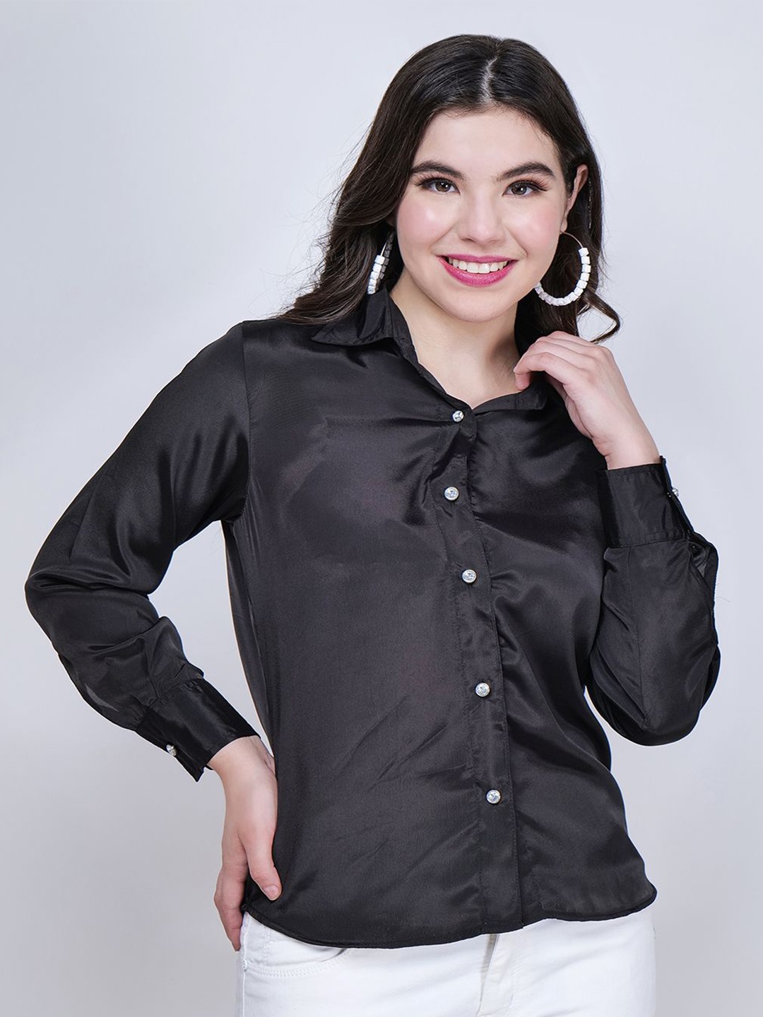 

Frolic Rolic Women Classic Spread Collar Casual Shirt, Black