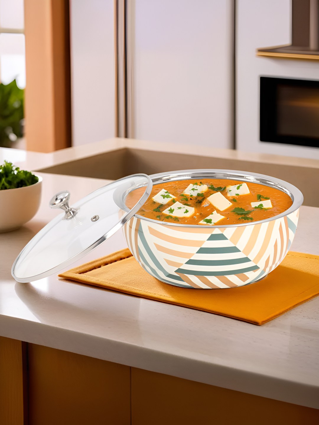 

The Better Home White & Grey Printed Stainless Steel Casserole With Lid 1.5 L
