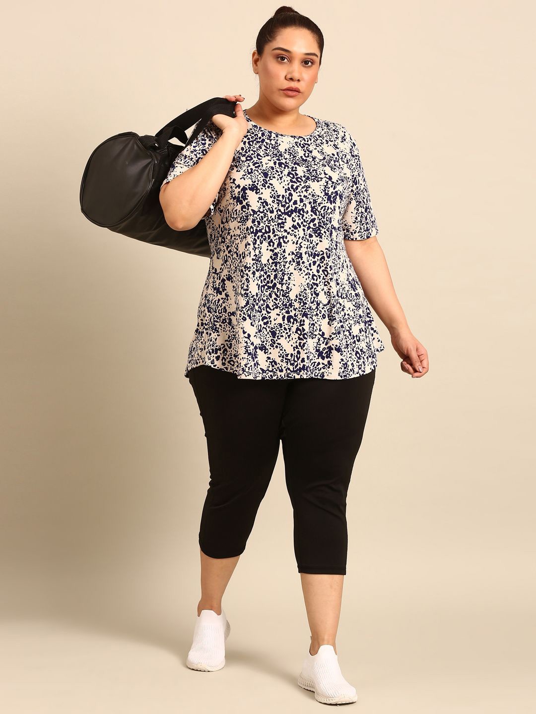

The Pink Moon Abstract Printed Plus Size Longline Top, Beige