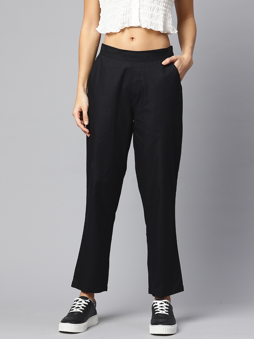 

Popnetic Pure Cotton Peg Trousers, Black
