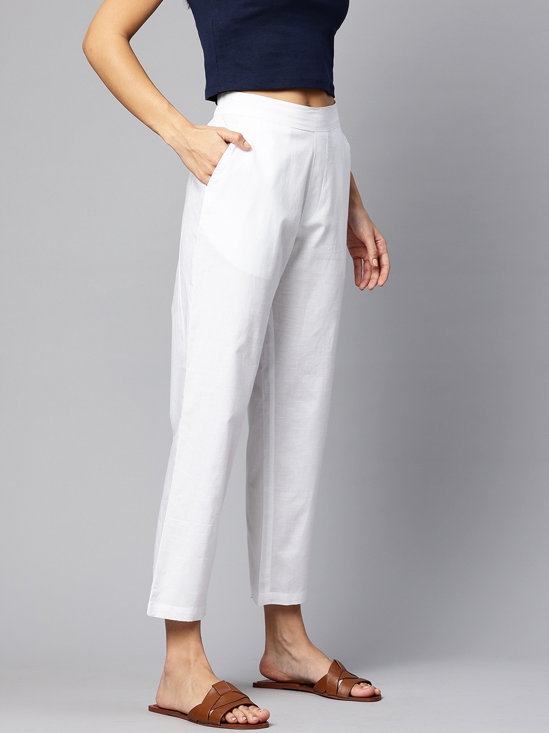 

Popnetic Pure Cotton Peg Trousers, White