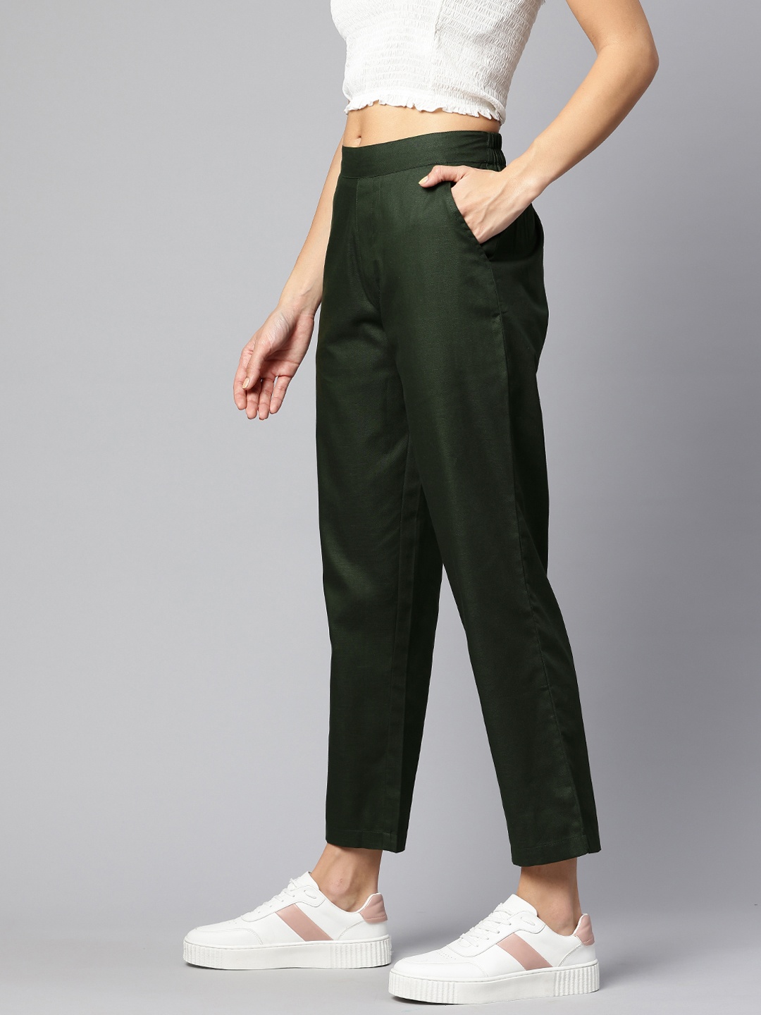 

Popnetic Pure Cotton Peg Trousers, Olive