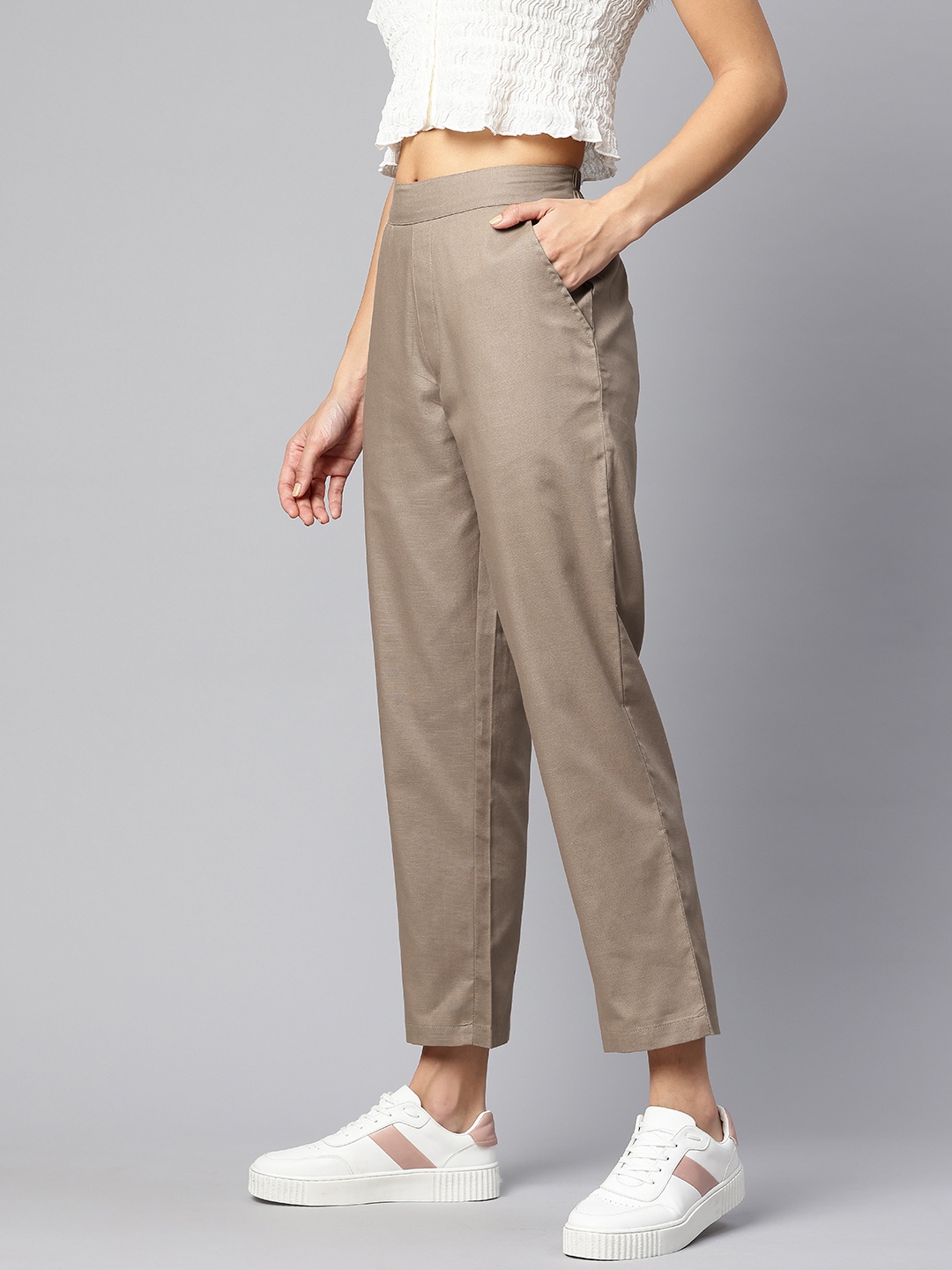 

Popnetic Pure Cotton Peg Trousers, Taupe