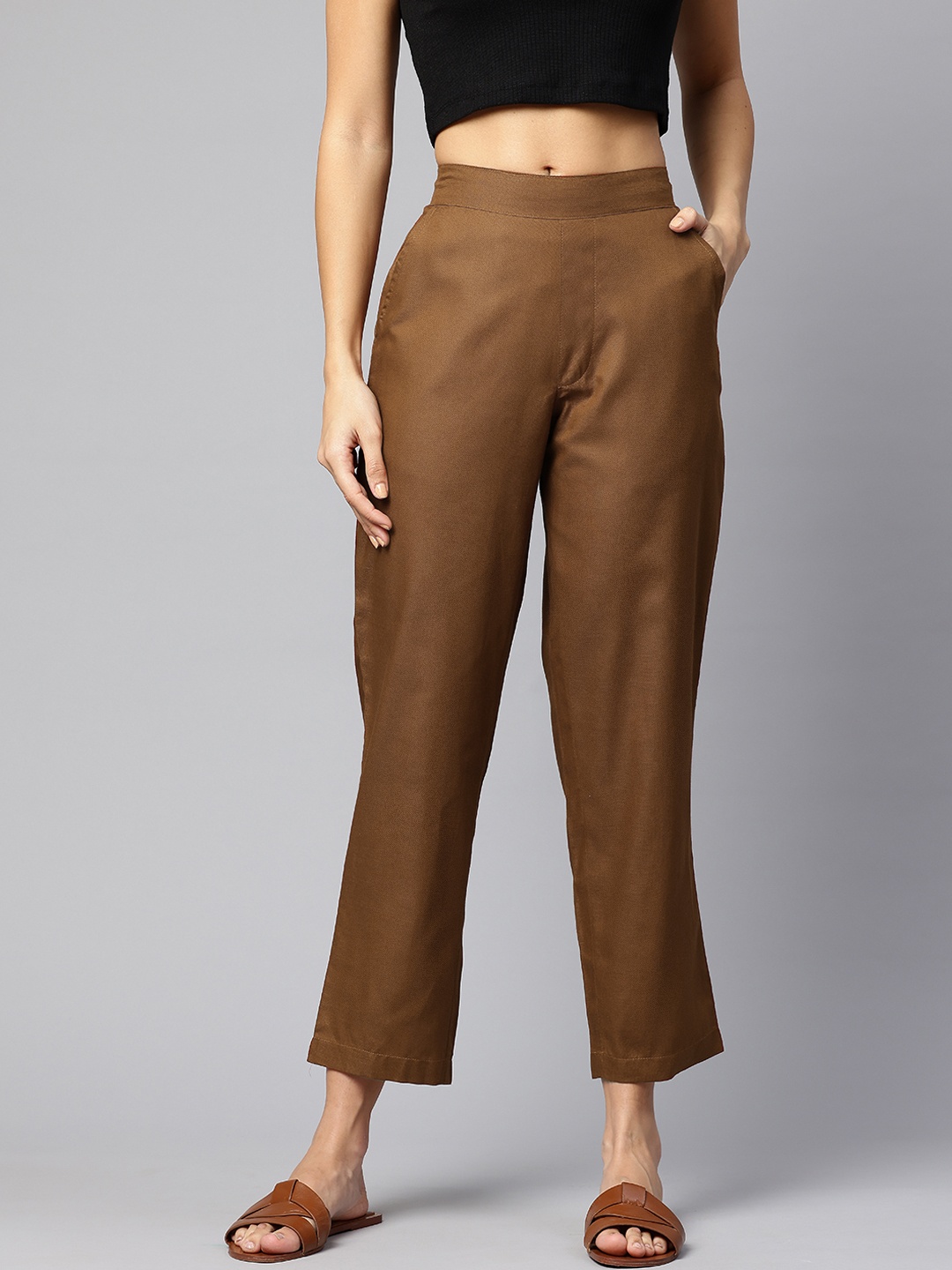 

Popnetic Pure Cotton Peg Trousers, Brown