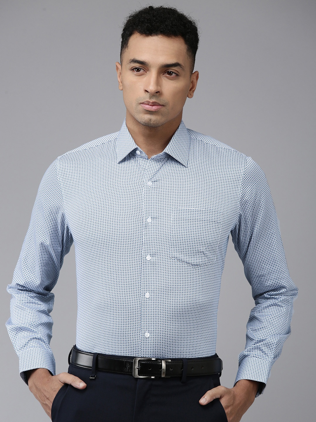

Van Heusen Slim Fit Micro Ditsy Printed Pure Cotton Formal Shirt, Grey