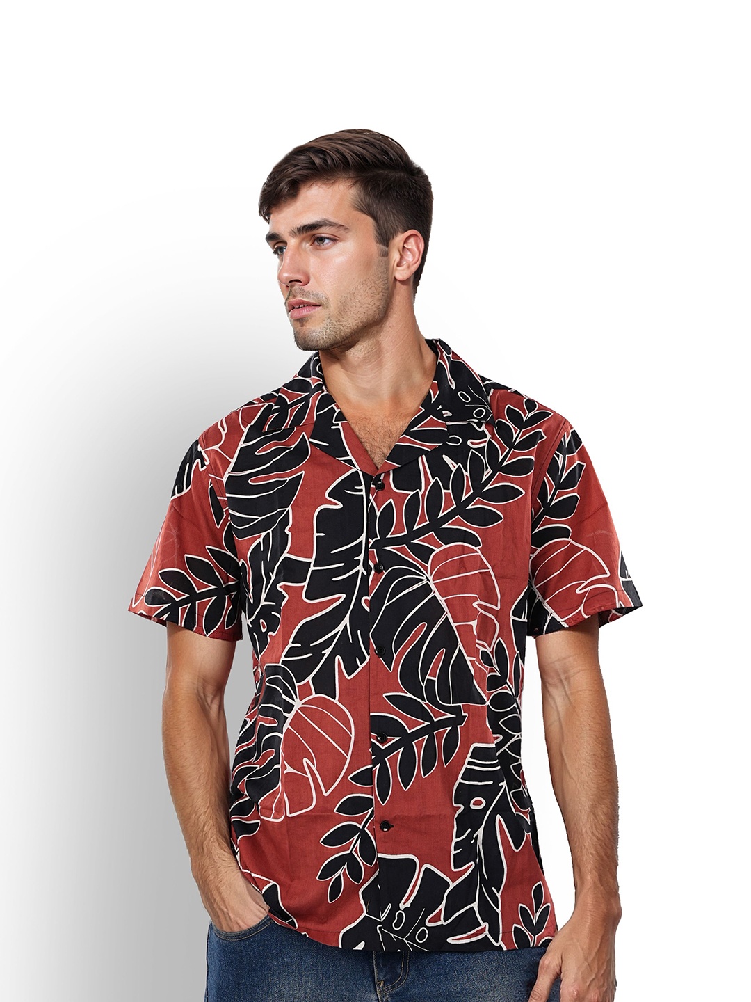 

Celio Men Classic Opaque Printed Casual Shirt, Rust