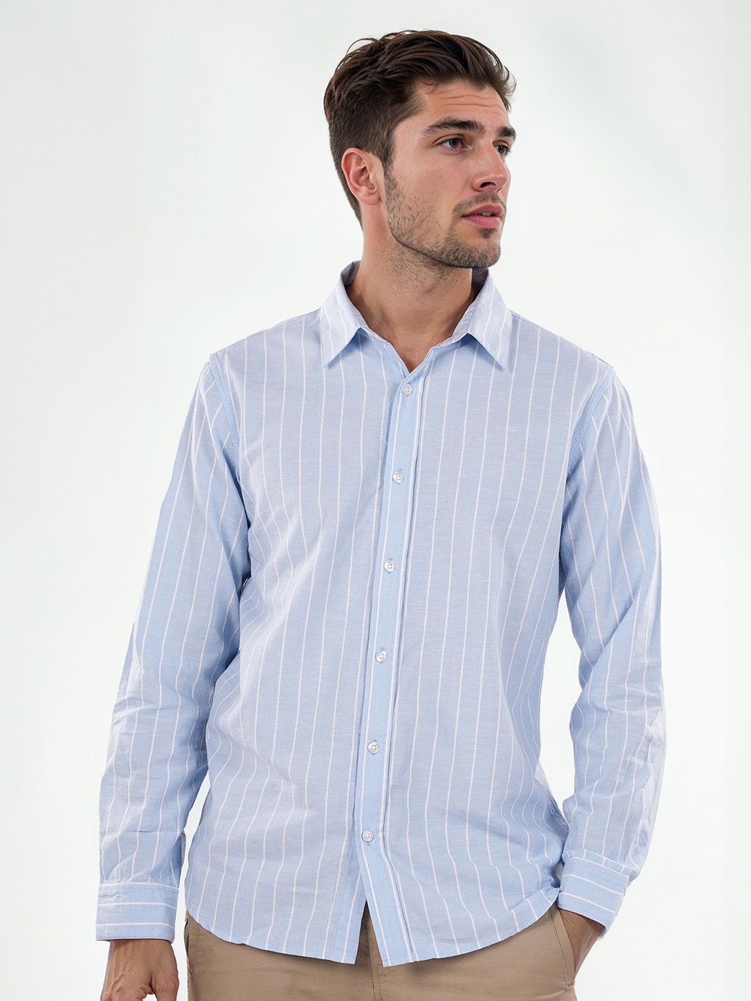 

Celio Men Classic Spread Collar Striped Regular Fit Formal Shirt, Blue