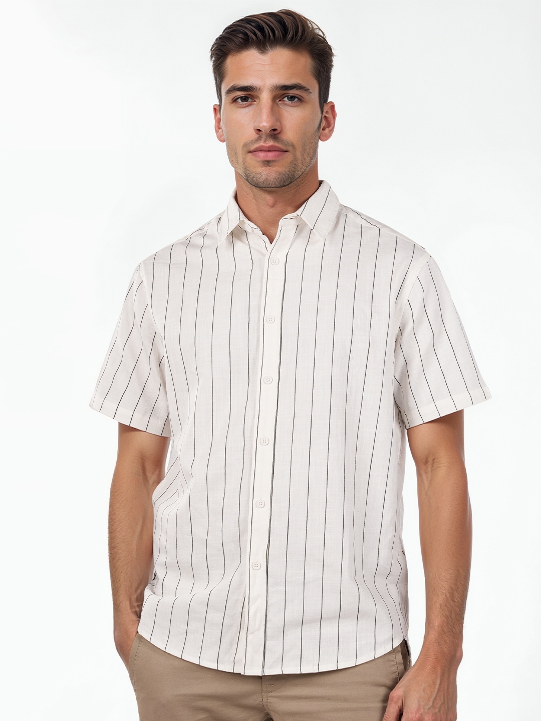 

Celio Men Cotton Classic Striped Regular Fit Casual Shirt, White