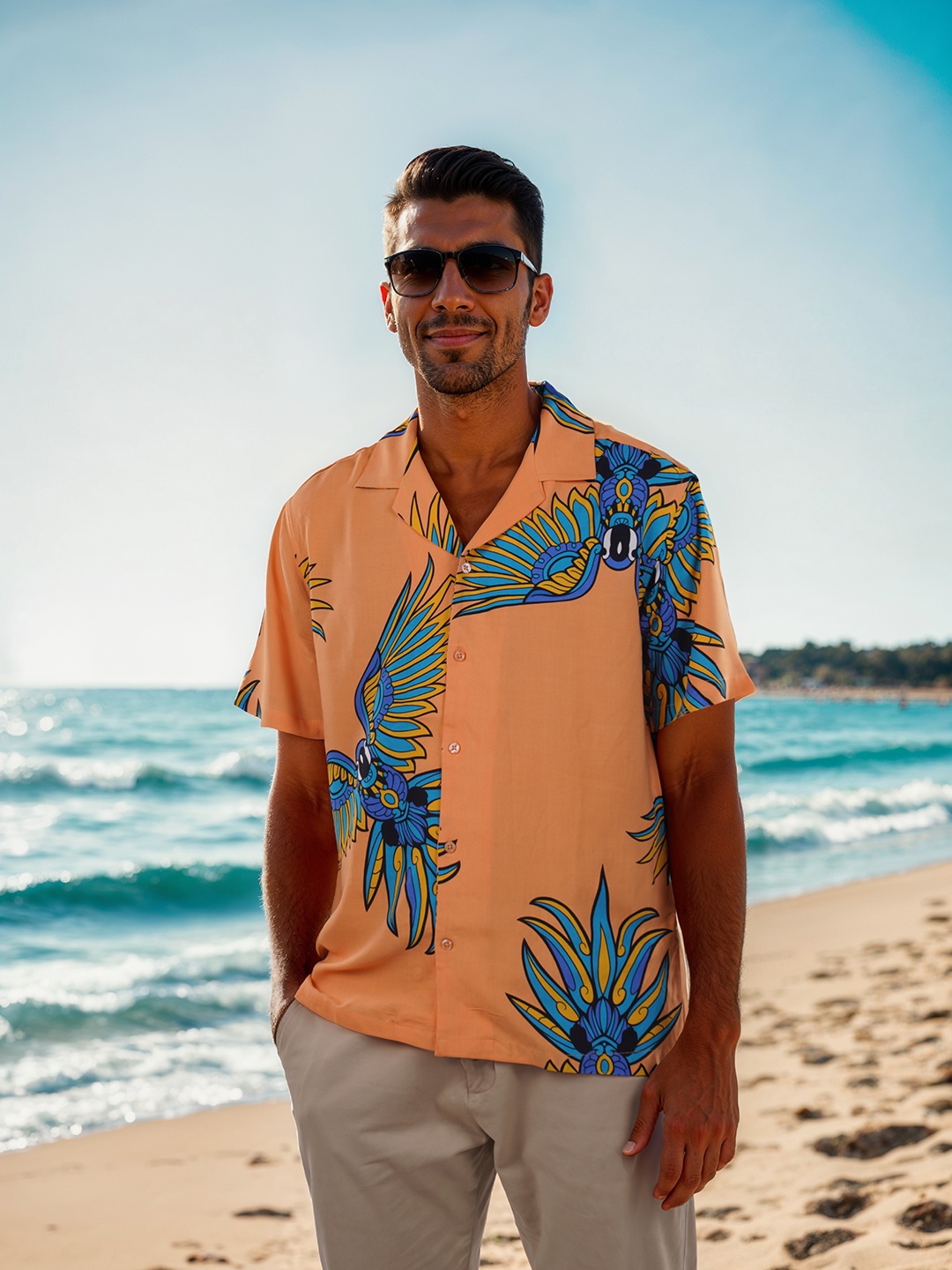 

Celio Men Classic Printed Regular Fit Casual Shirt, Orange