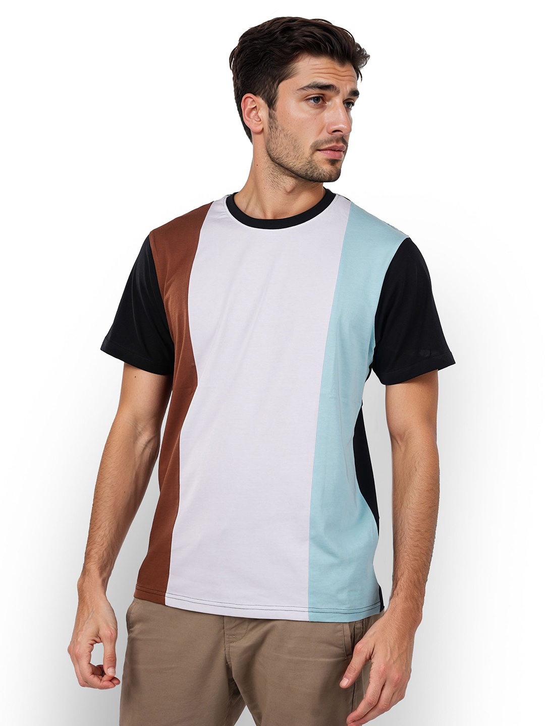

Celio Men Colourblocked Printed Round Neck Cotton T-Shirt, Brown