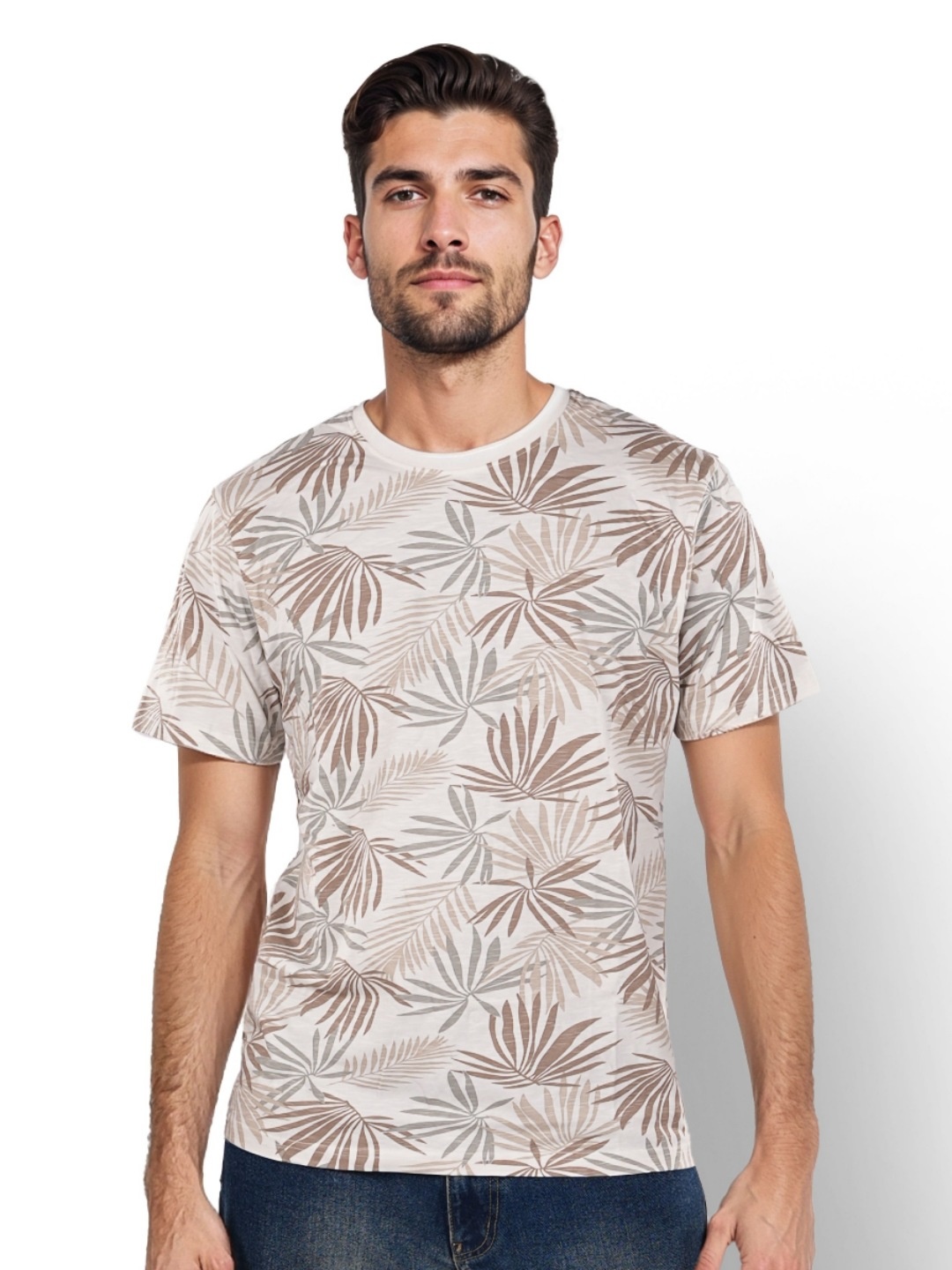 

Celio Men Floral Printed Round Neck Cotton T-Shirt, White