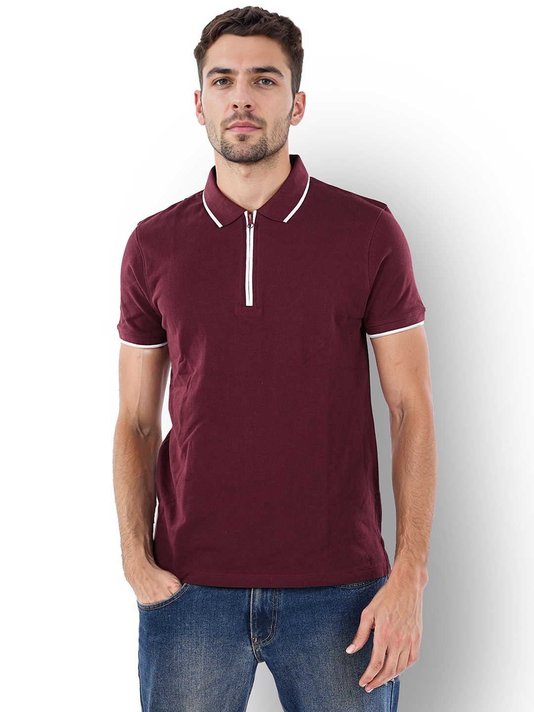 

Celio Men Solid Polo Collar Cotton T-Shirt, Burgundy