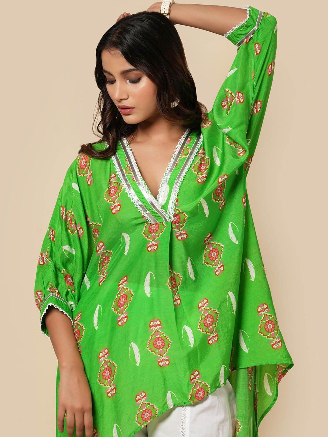 

YELLOW PARROT Printed Pure Cotton Tunic With Trouser, Green