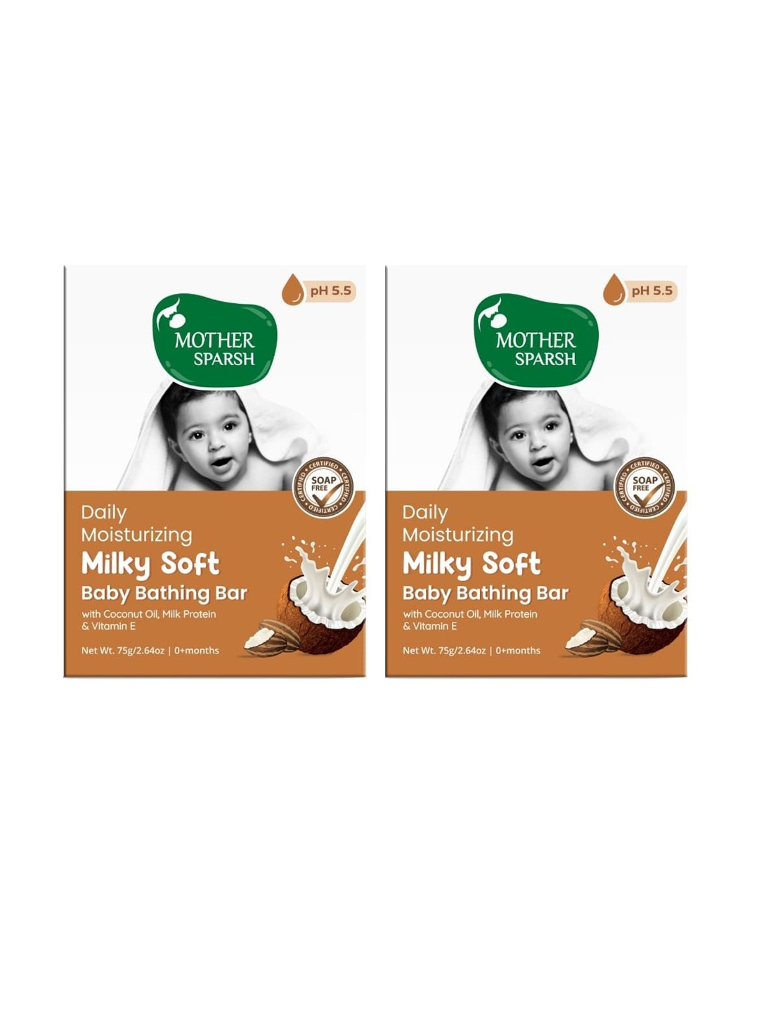 

Mother Sparsh Set of 2 Daily Moisturizing Milky Soft Baby Bathing Bar - 75 g each, White