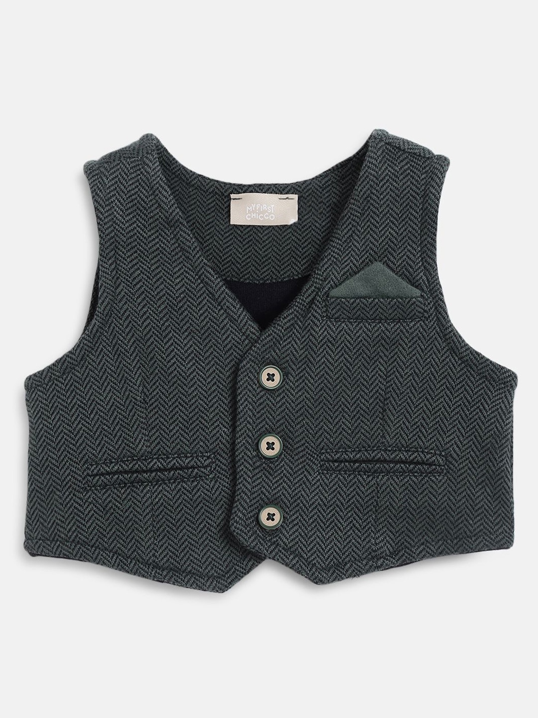 

Chicco Boys Woven Design V-Neck Sleeveless Waistcoat, Olive