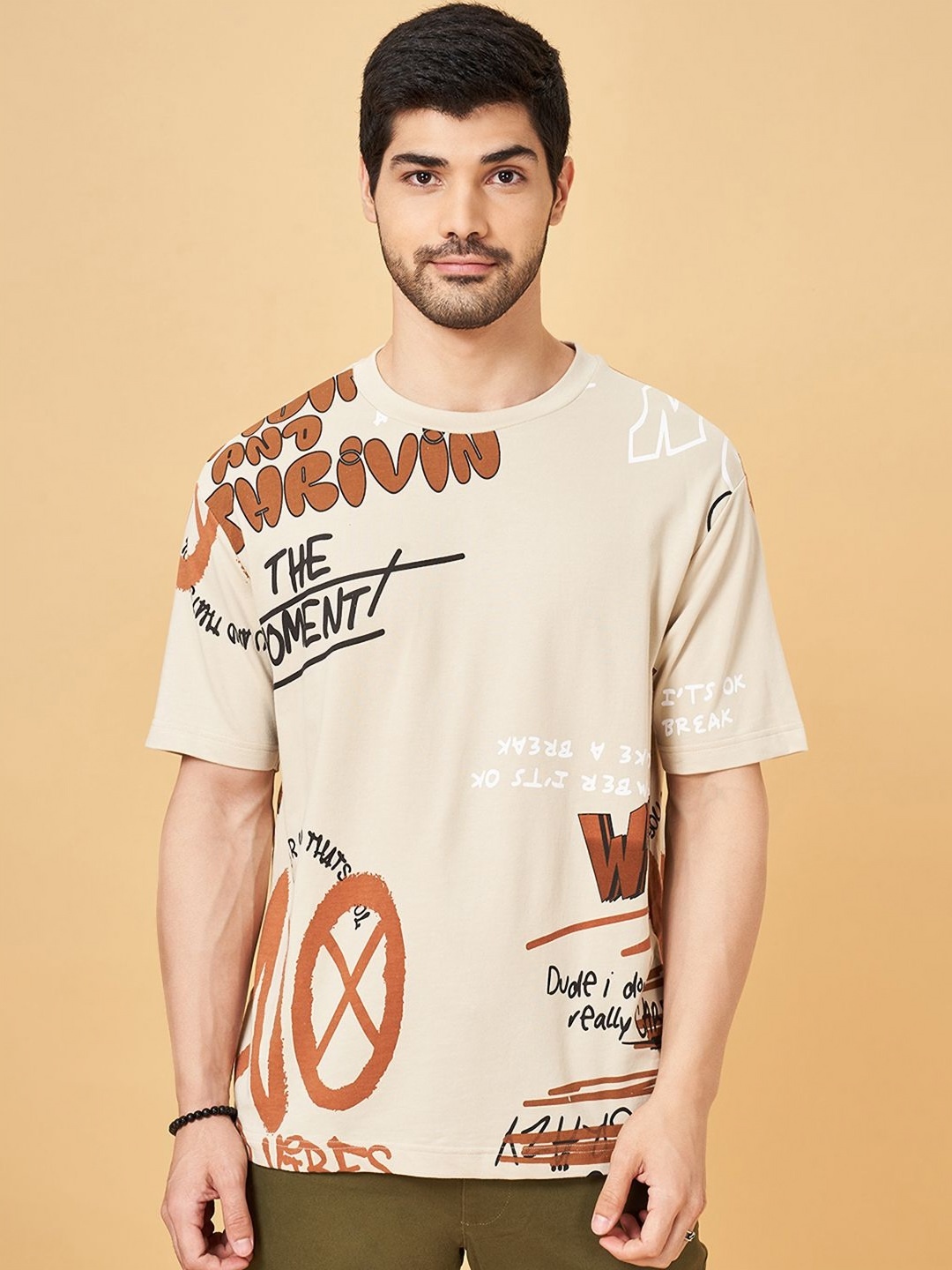 

People Men Typography Printed Pockets Boxy T-shirt, Green