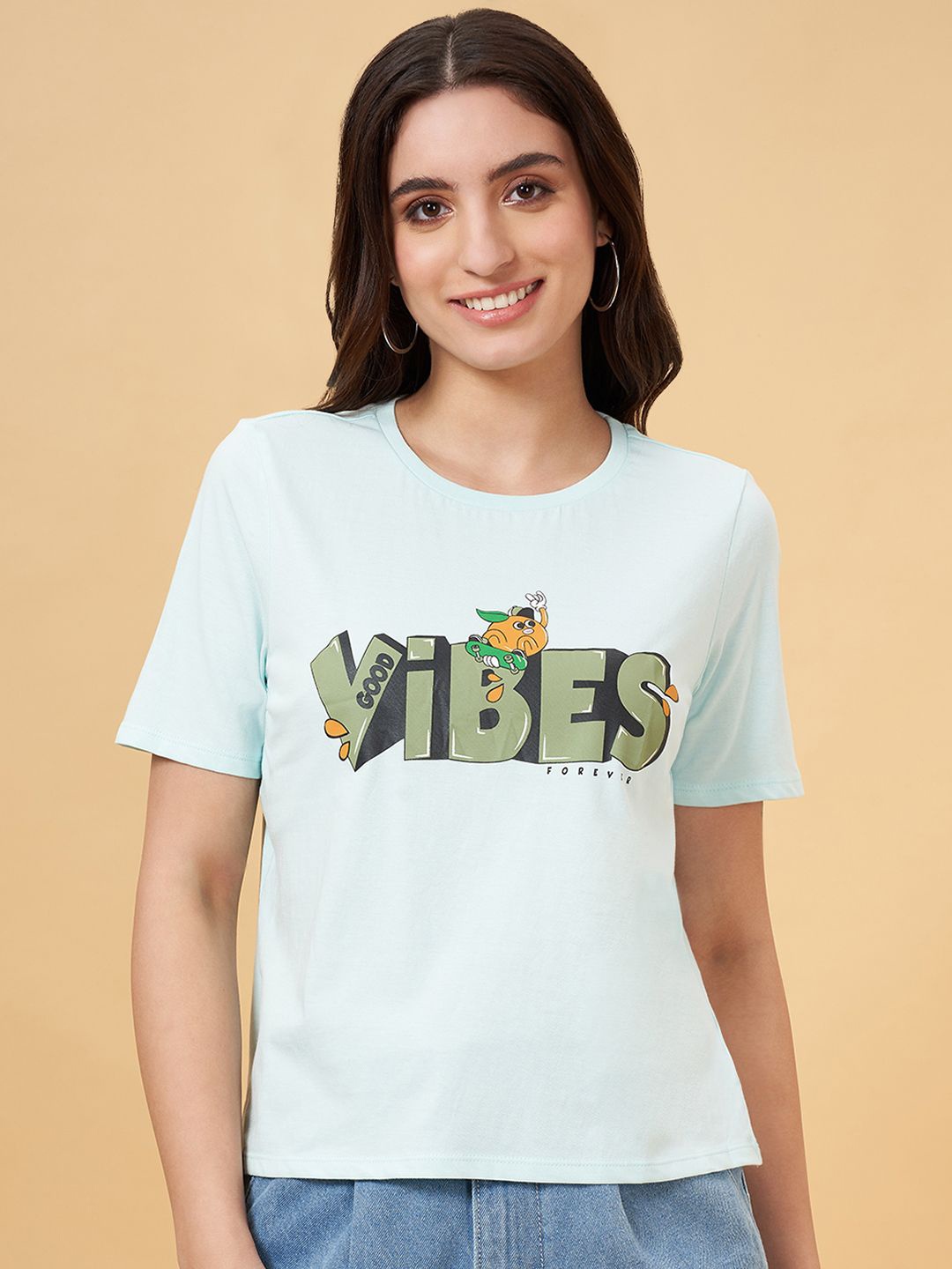 

People Women Typography Printed Pockets Boxy T-shirt, Blue
