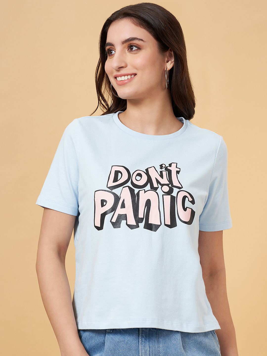 

People Women Typography Printed Pockets Boxy T-shirt, Blue