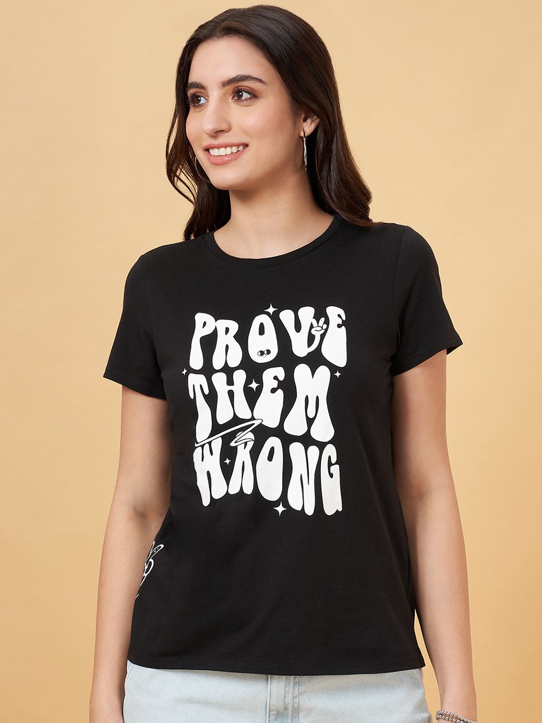 

People Women Printed Pockets T-shirt, Black