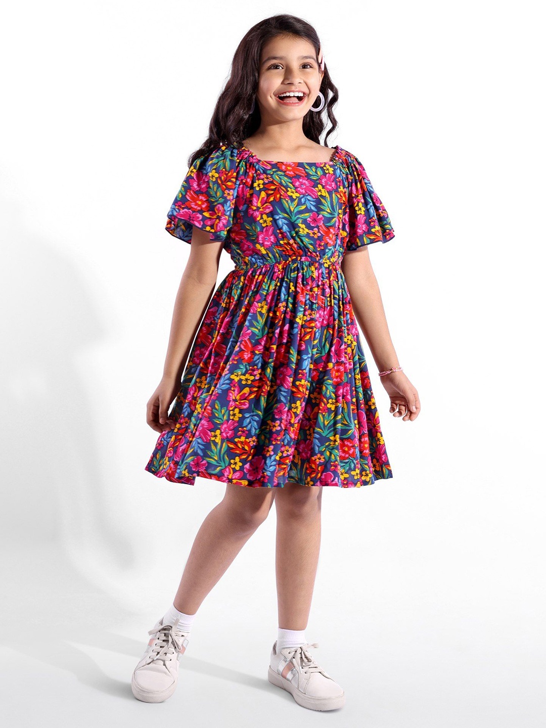 

Hola Bonita Girls Flared Sleeve Floral Print Fit & Flare Dress, Multi