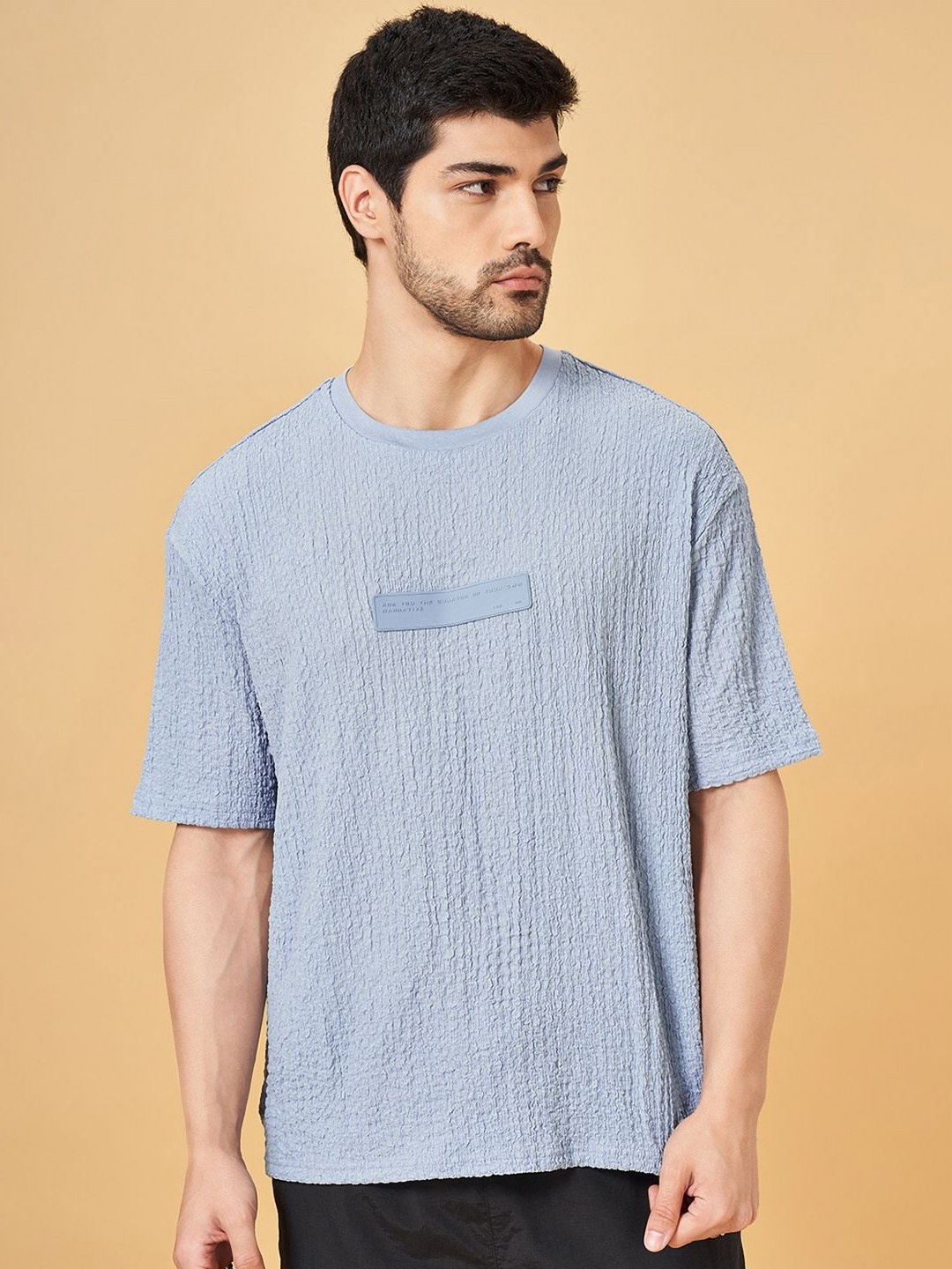 

Street 808 by Pantaloons Men Solid Pocket Boxy T-shirt, Steel