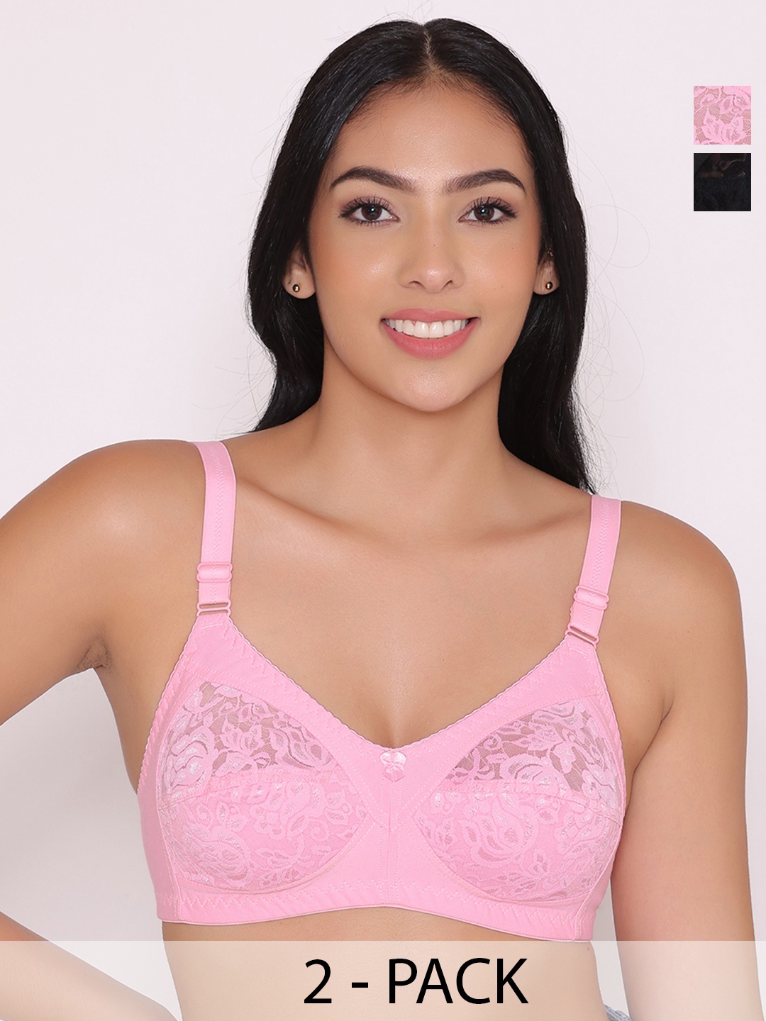 

INKURV PACK OF 2 Women Non-Wired Full Coverage Bra, Black