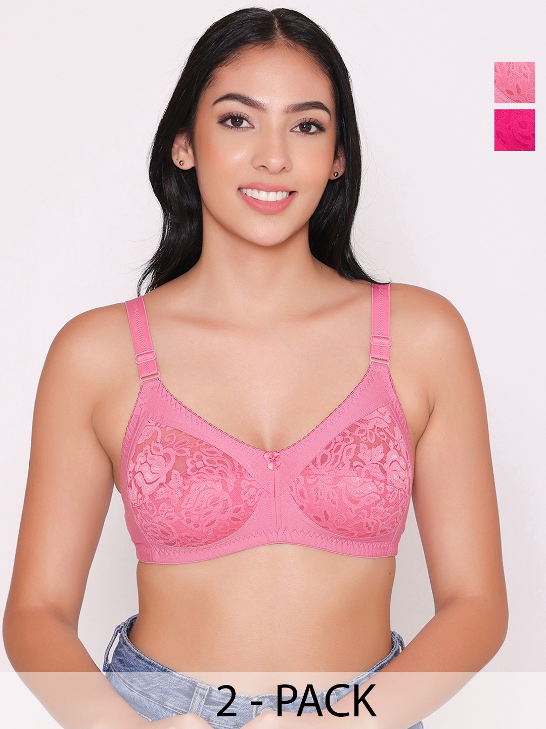 

INKURV Women Bra Full Coverage PACK OF 2, Pink