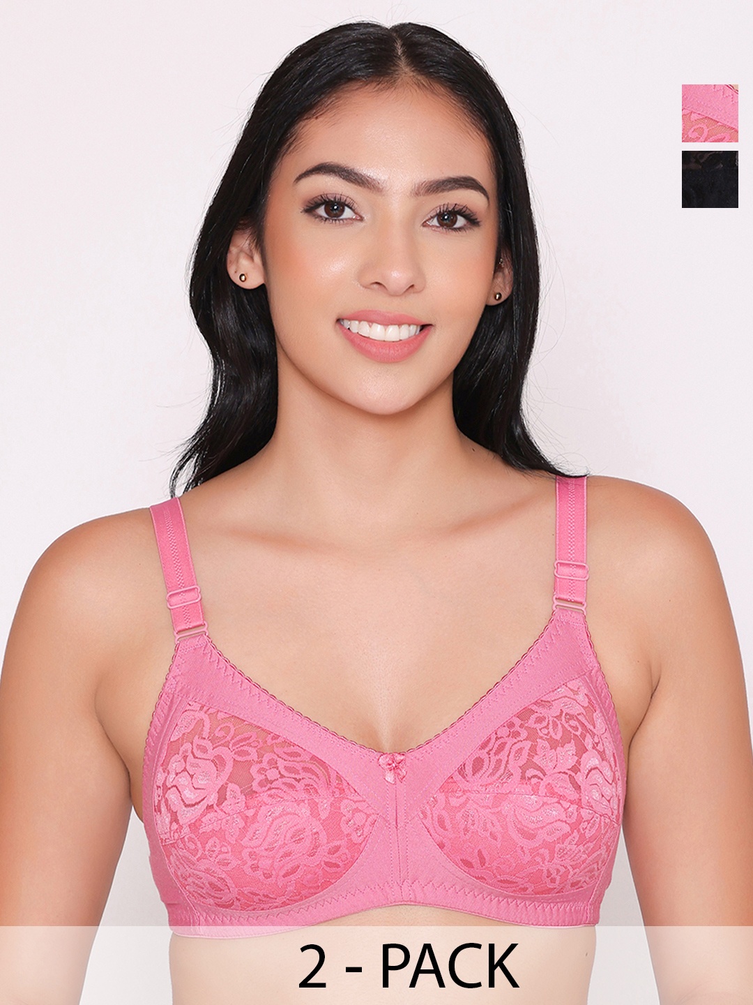 

INKURV PACK OF 2 Women Non-Wired Full Coverage Bra, Pink