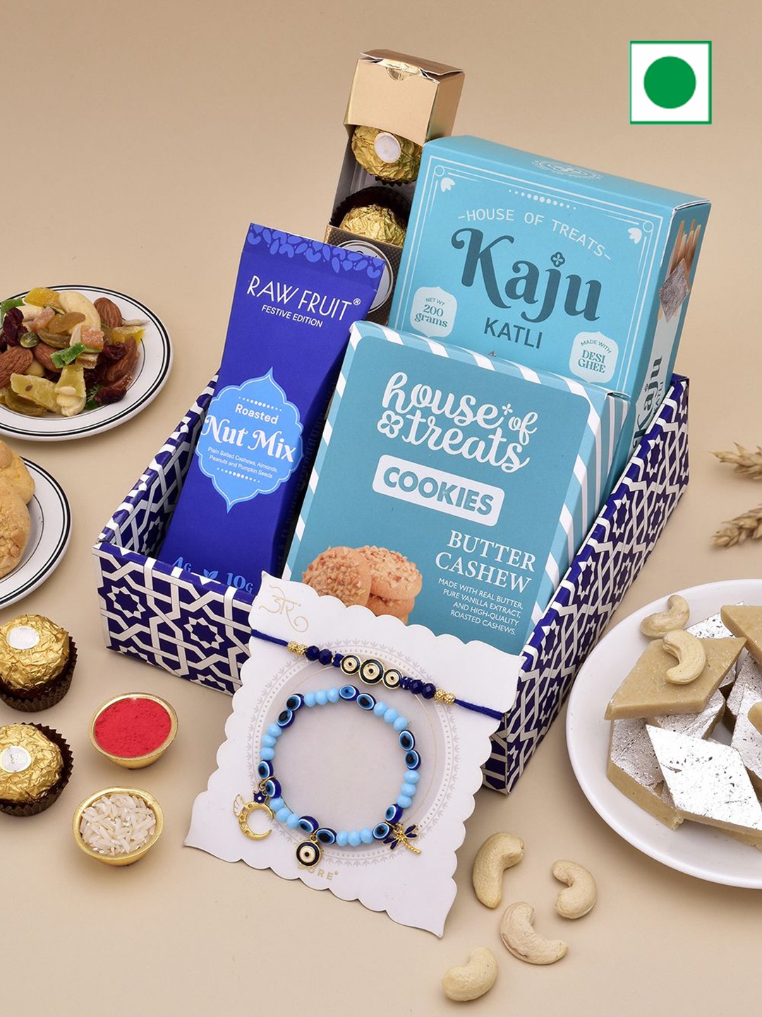 

RawFruit Rakhi Bliss: Chocolate & Sweets with Bhaiya Bhabhi Rakhi, Blue