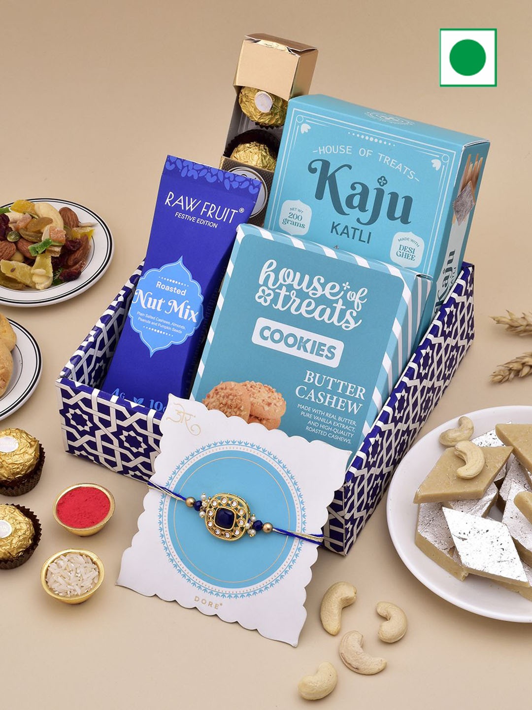 

RawFruit Rakhi Bliss: Chocolate & Sweets with 1 Rakhi, Blue