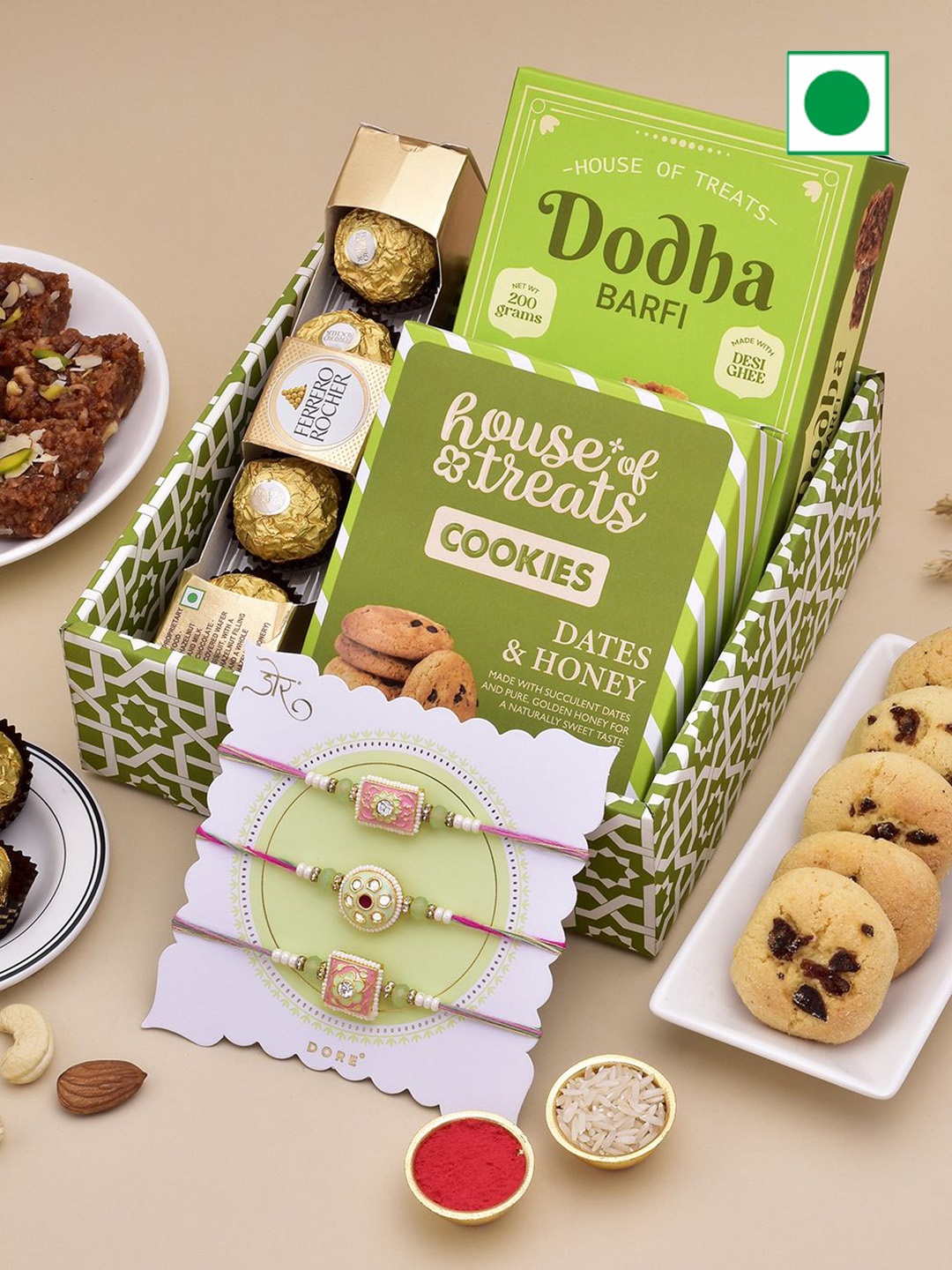 

RawFruit Rakhi Special: Sweet & Chocolate with 3 Rakhi, Green
