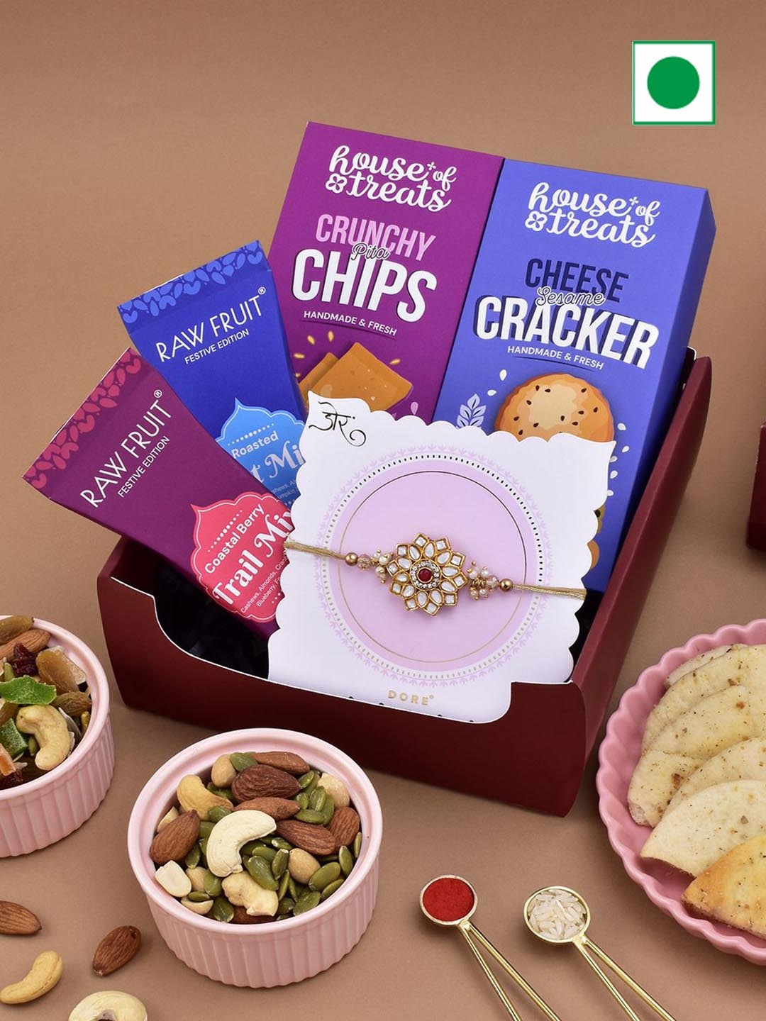 

RawFruit Rakhi Treats: Snack & Mix Nut with 1 Rakhi, Maroon