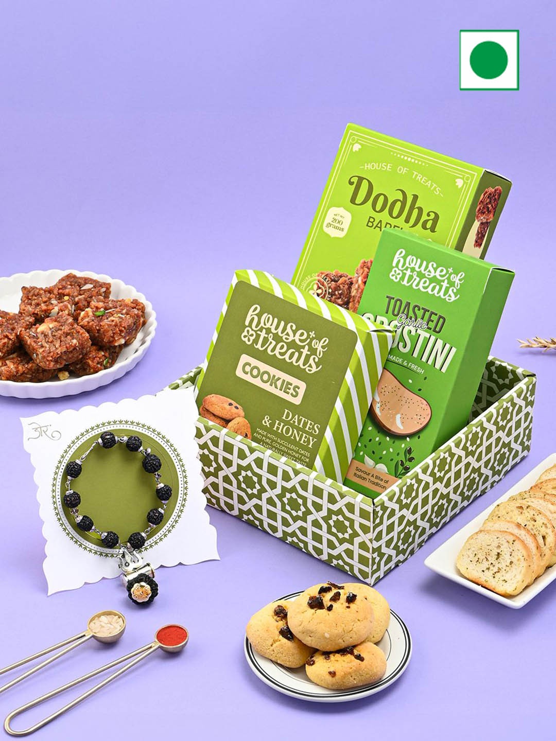 

RawFruit Rakhi Sweet & Treats Hamper with 1 Rakhi, Green