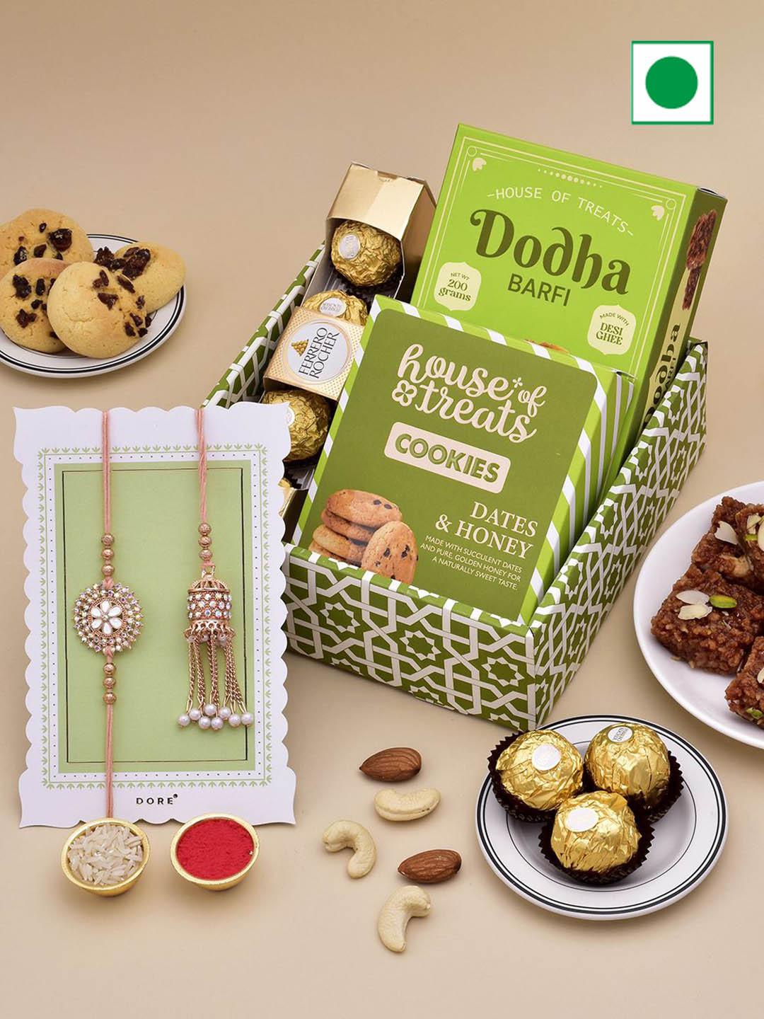 

RawFruit Rakhi Special: Sweet & Chocolate with Bhaiy Bhabhi Rakhi, Green