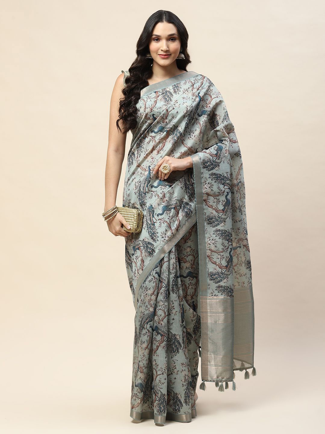 

Meena Bazaar Ethnic Motifs Printed Saree, Blue