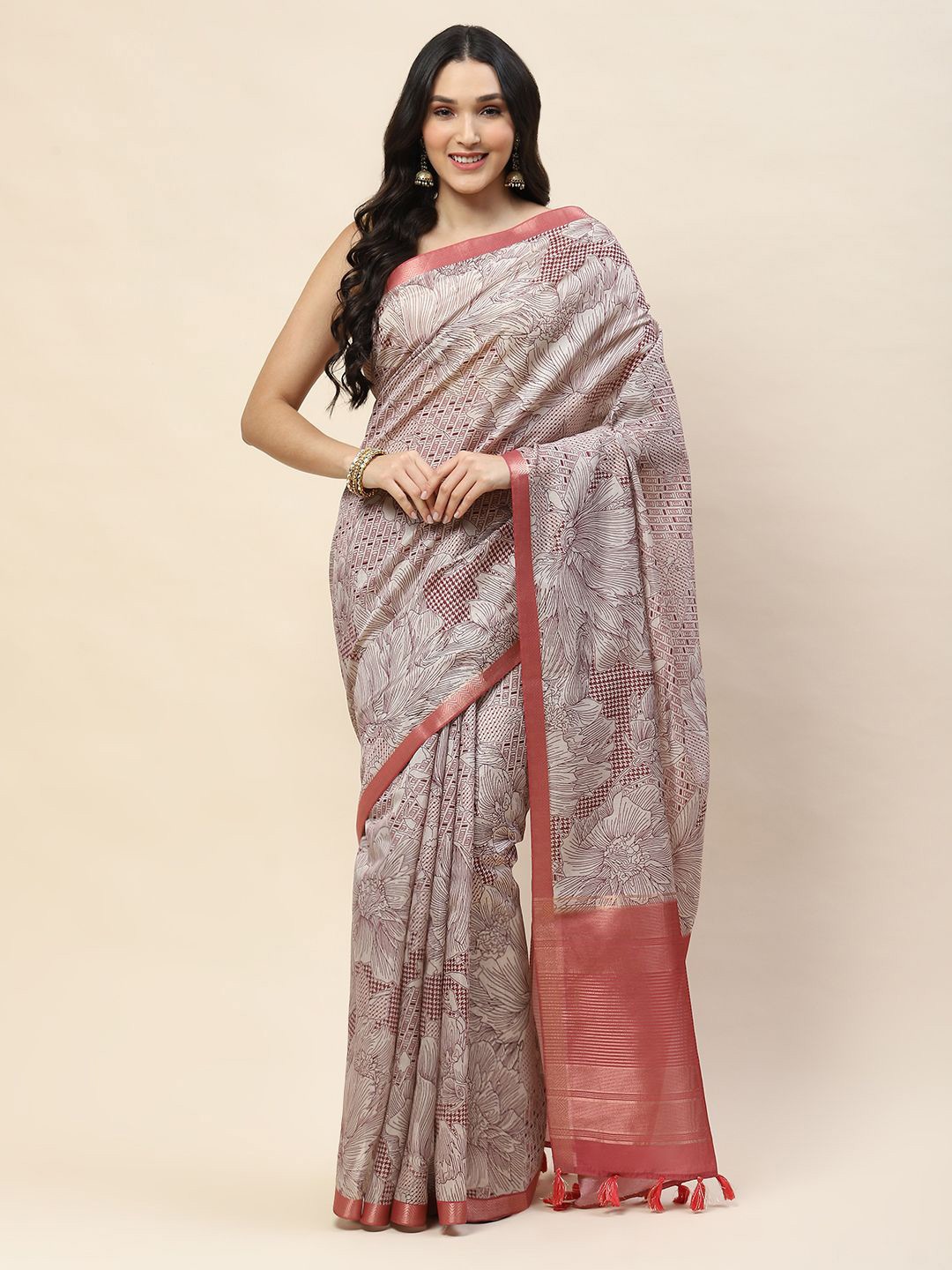 

Meena Bazaar Ethnic Motifs Printed Saree, Maroon