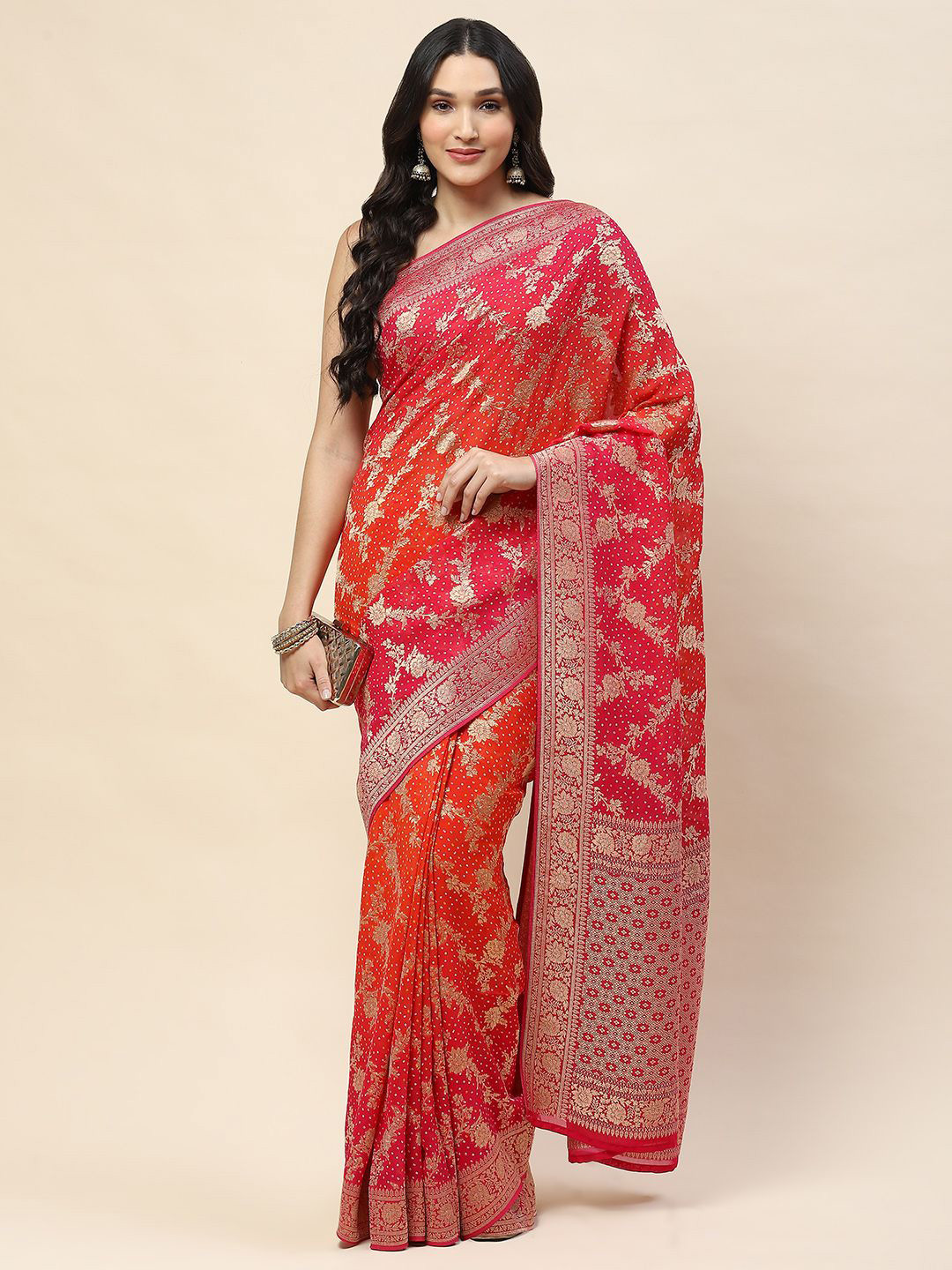 

Meena Bazaar Woven Design Ethnic Motifs Saree, Pink