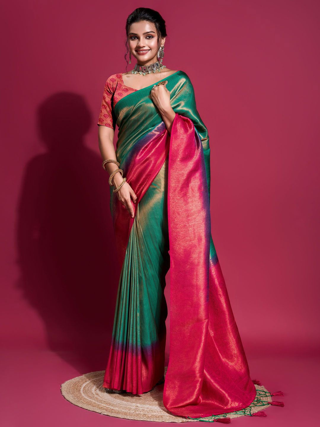 

Meena Bazaar Woven Design Zari Saree, Green