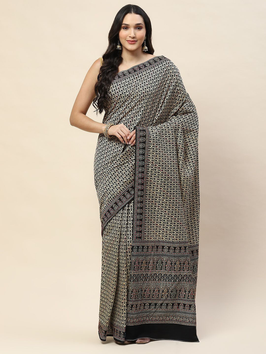 

Meena Bazaar Ethnic Motifs Printed Saree, Beige