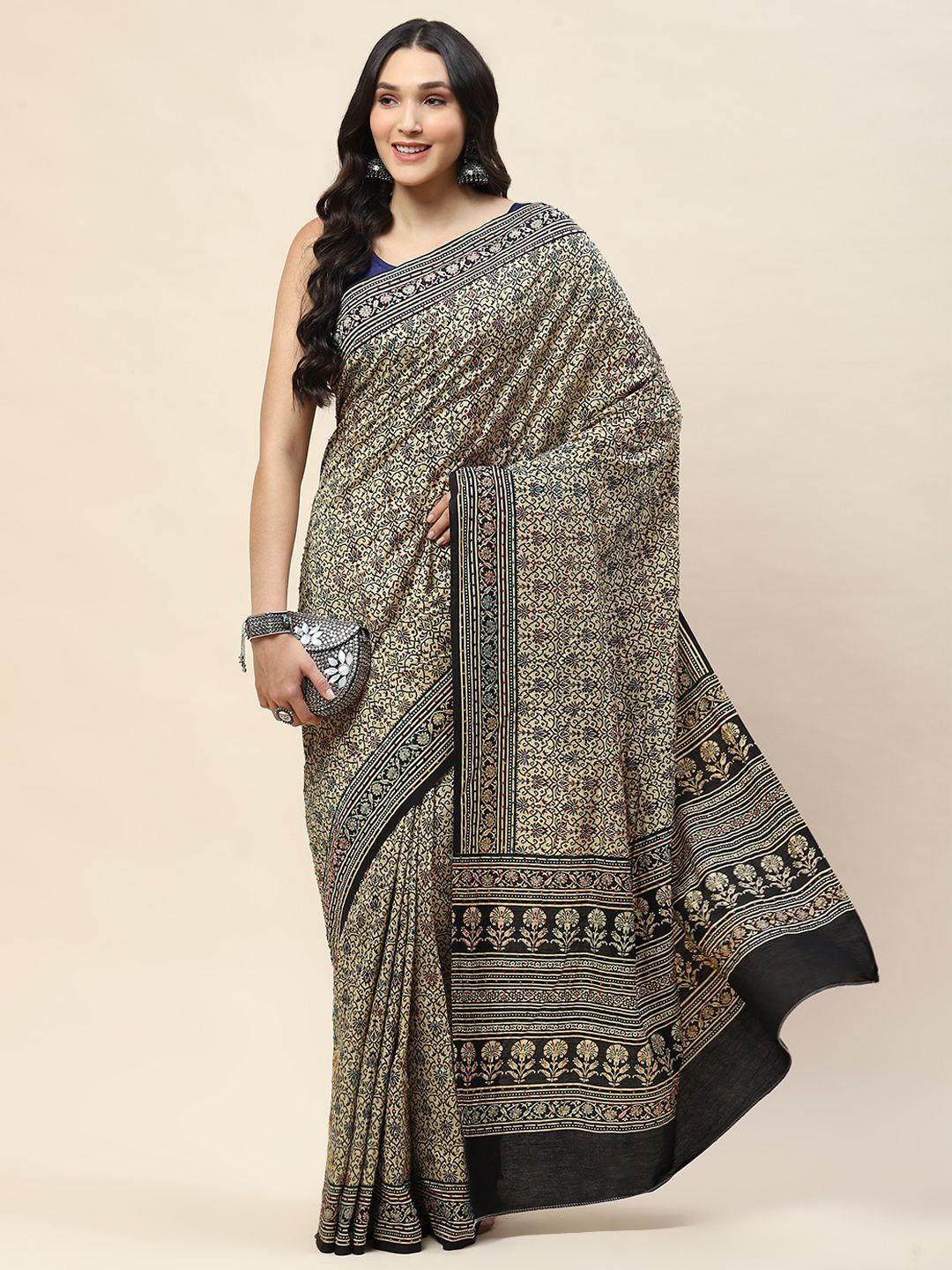 

Meena Bazaar Ethnic Motifs Printed Saree, Beige