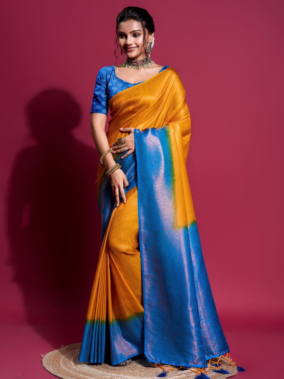 

Meena Bazaar Woven Design Zari Saree, Mustard