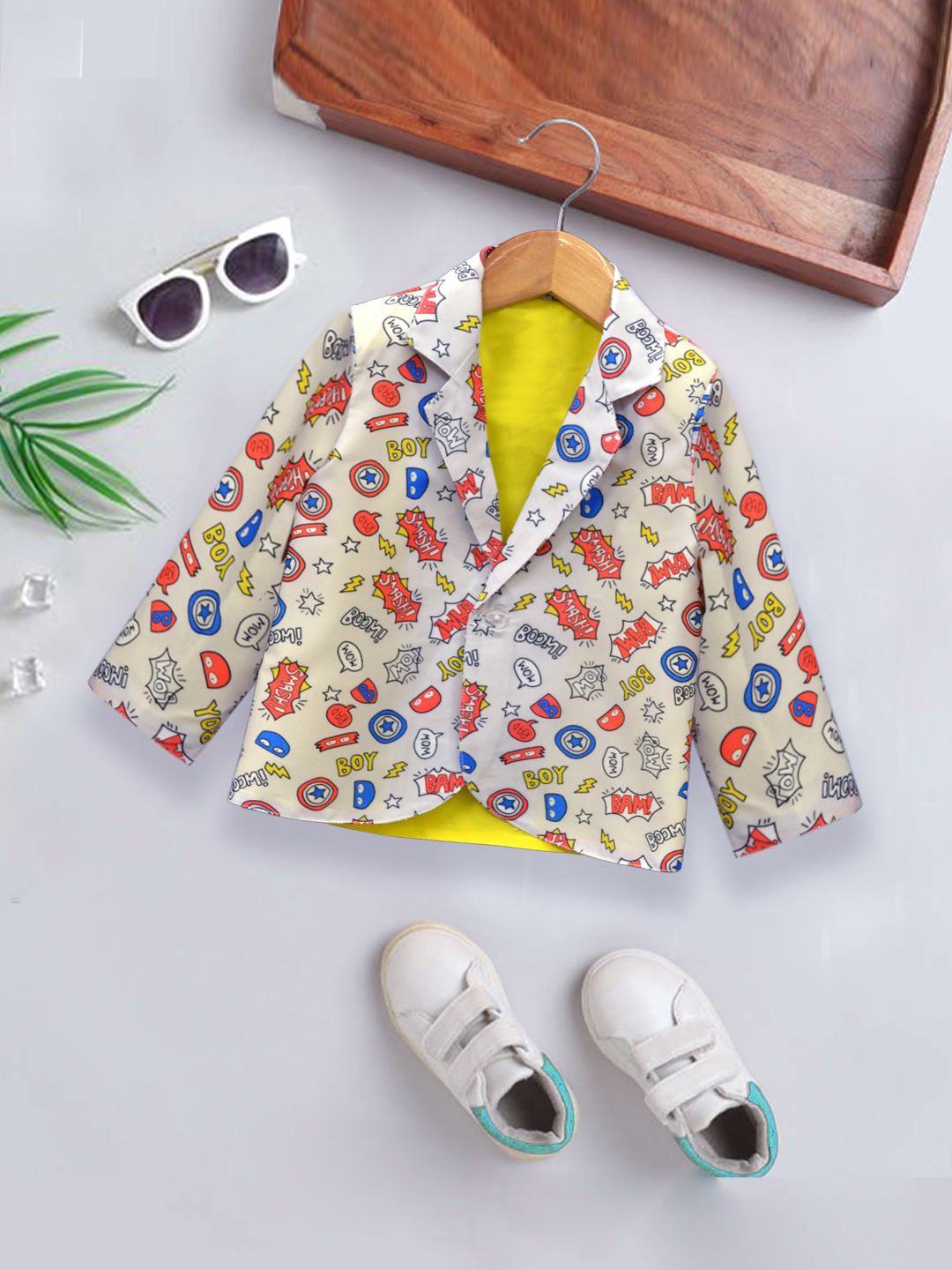 

A.T.U.N. Boys Printed Peaked Lapel Single-Breasted Party Blazer, Beige