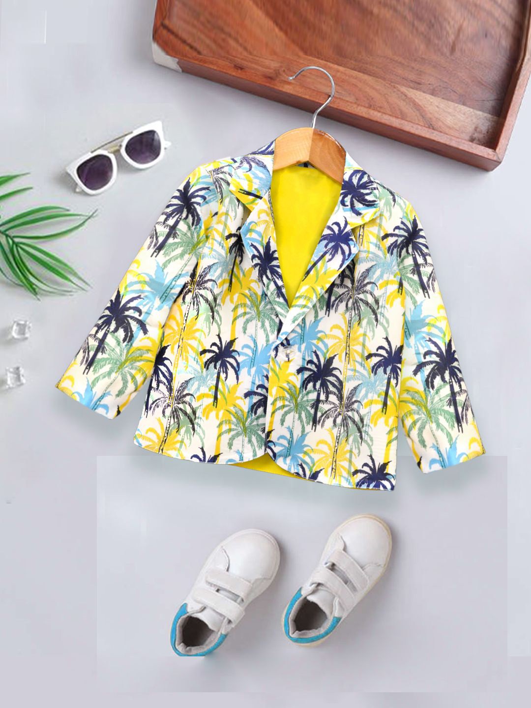 

A.T.U.N. Boys Printed Notched Lapel Single-Breasted Blazer, Yellow