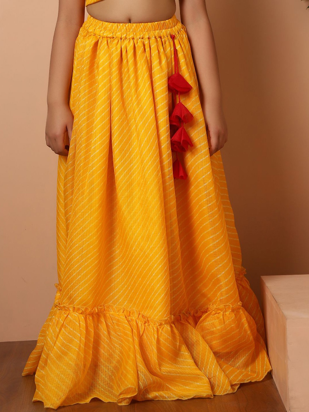

NEUDIS Girls Striped Flared Pleated Maxi Skirt, Yellow