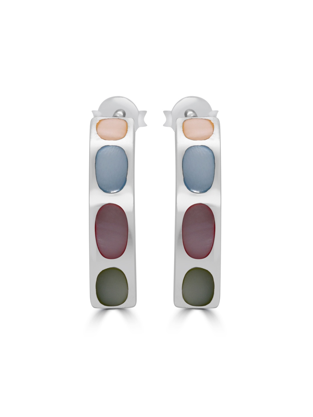 

925 SILLER 925 Sterling Silver Multicolor Hook Oval Shape Earrings