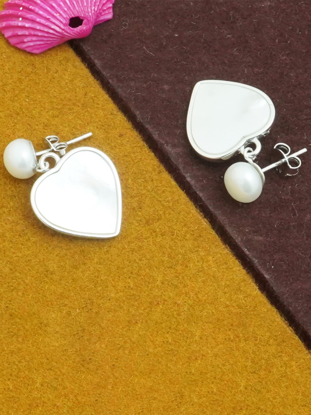 

925 SILLER 925 Pure Silver Pearl Heart Shaped Earrings