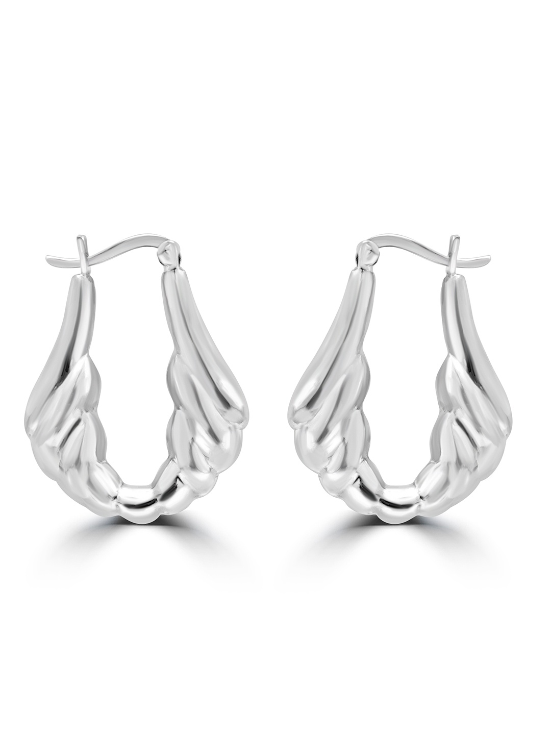 

925 SILLER 925 Sterling Silver Uneven Scalloped Twisted Hoop Earrings