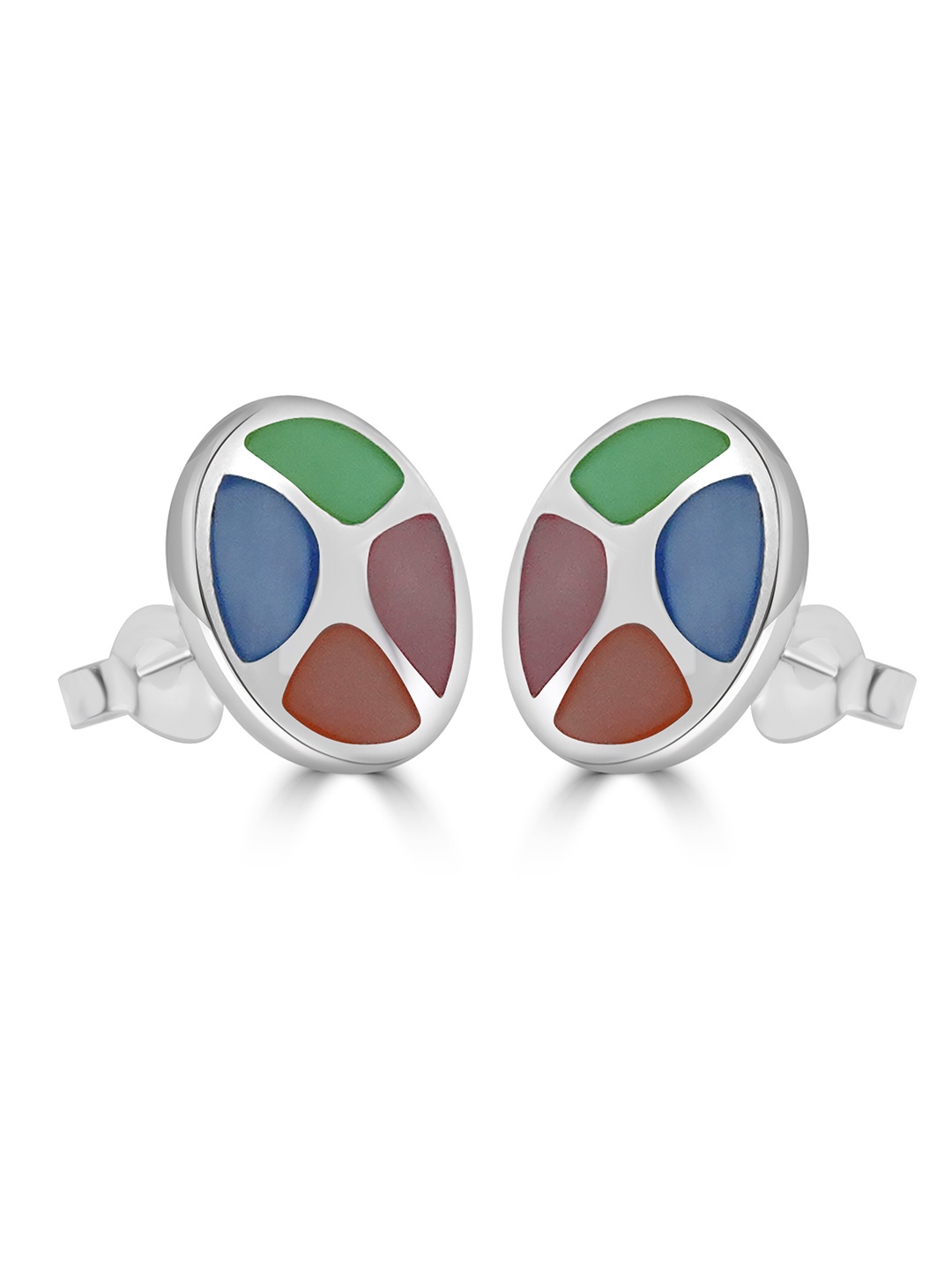 

925 SILLER 925 Pure Silver Enamel Stud Contemporary Colorful Earrings
