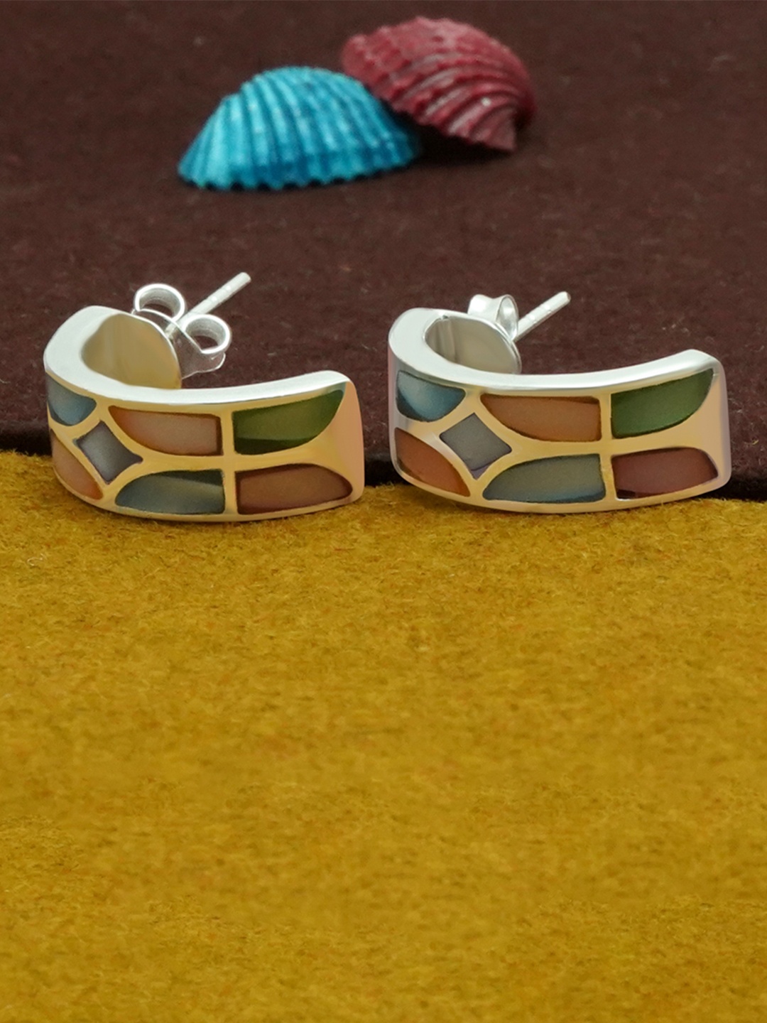 

925 SILLER Pure Silver Geometric Statement Colorful Hoop Earrings
