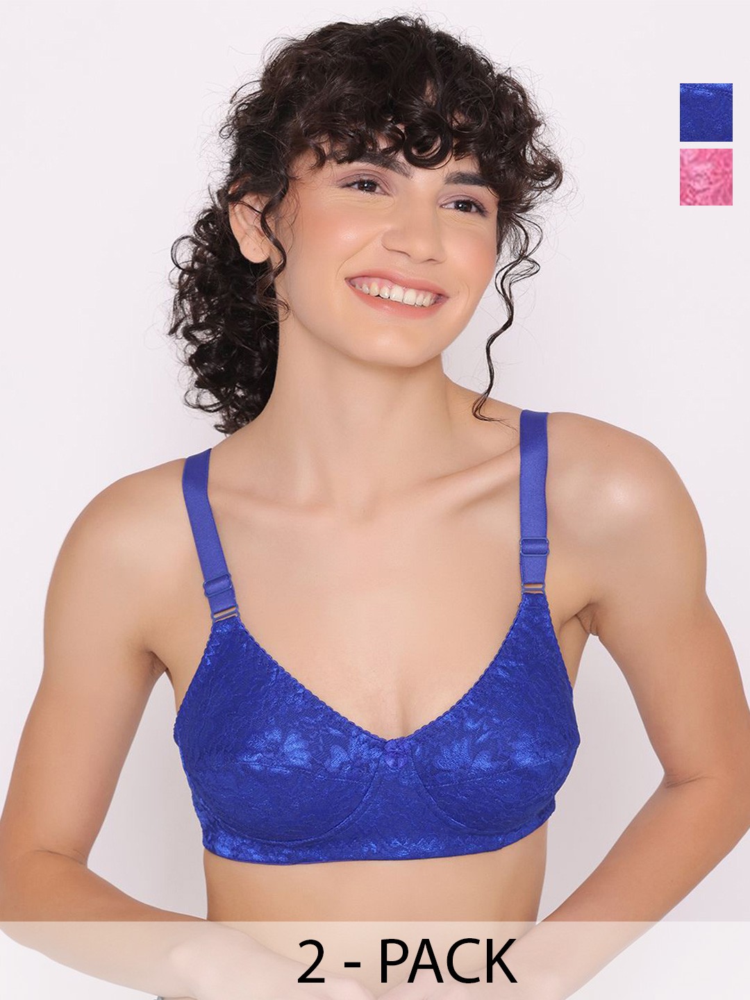

INKURV Pack Of 2 Cut and Sew Full Coverage Non Padded Bra, Pink